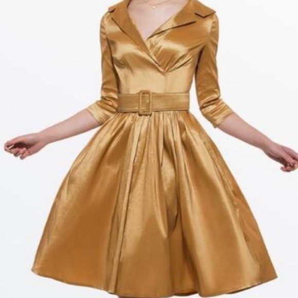 Rockabilly Pin Up Shiny Gold Vintage Style Dress - Picture 2 of 6